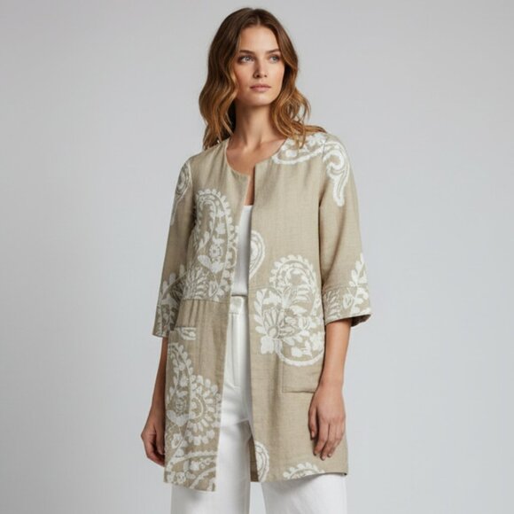 Chico’s Linen Paisley Print Jacket - Picture 1 of 9